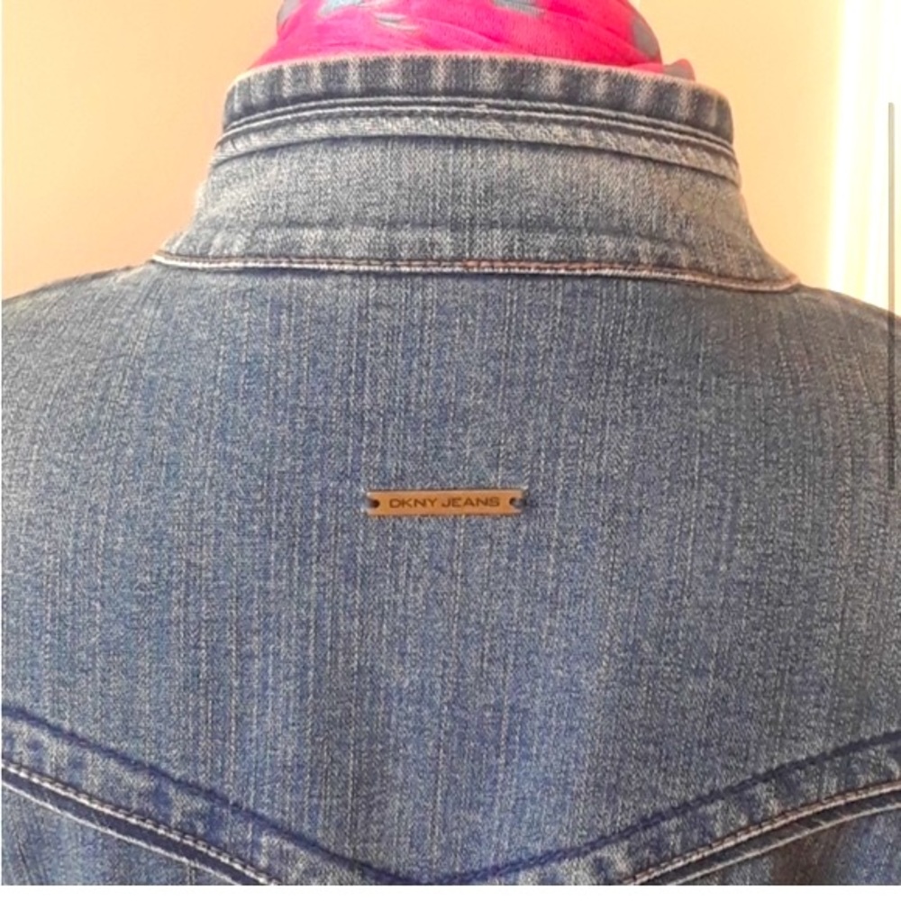 Vintage DKNY Denim Military Jacket with Bronze Buttons - Picture 4 of 10